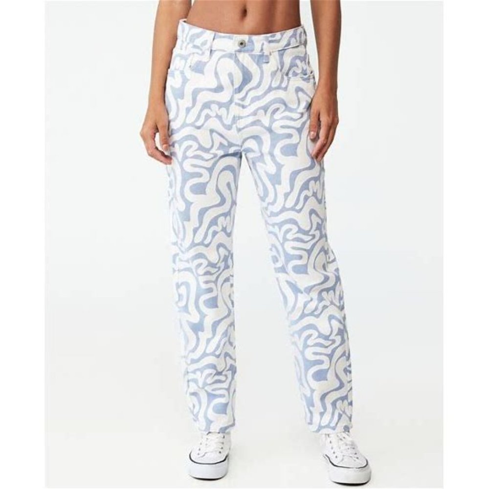 Cotton On Blue Swirl Pattern Straight Fit Mom Jeans Women's Size 0